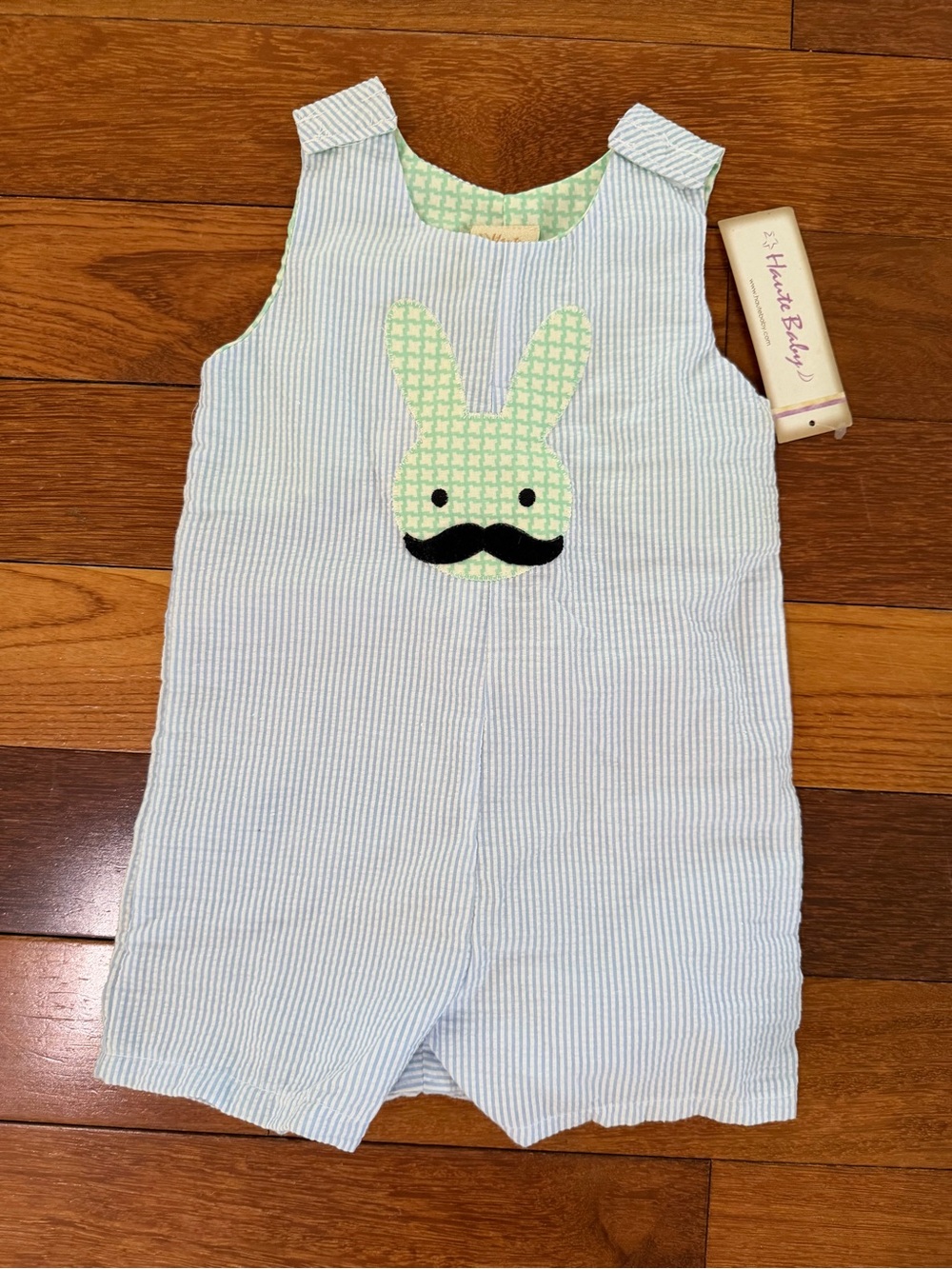 Haute Baby Boys Easter Bunny Mustache Seersucker Romper, 2t